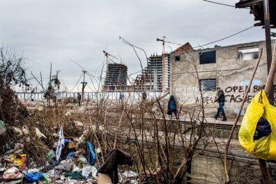 <p><strong>Dilapidated buildings on railway wasteland offer little protection from the Serbian winter </strong><br />Central train station, Belgrade, Serbia 2017</p>