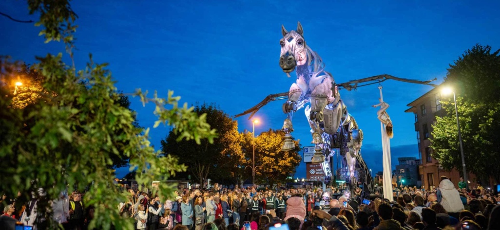 Pegasus walks through the streets of Galway