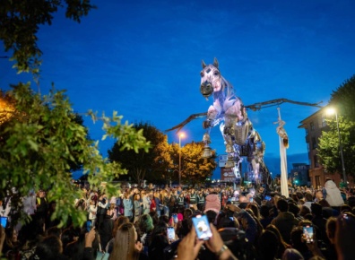 Pegasus walks through the streets of Galway