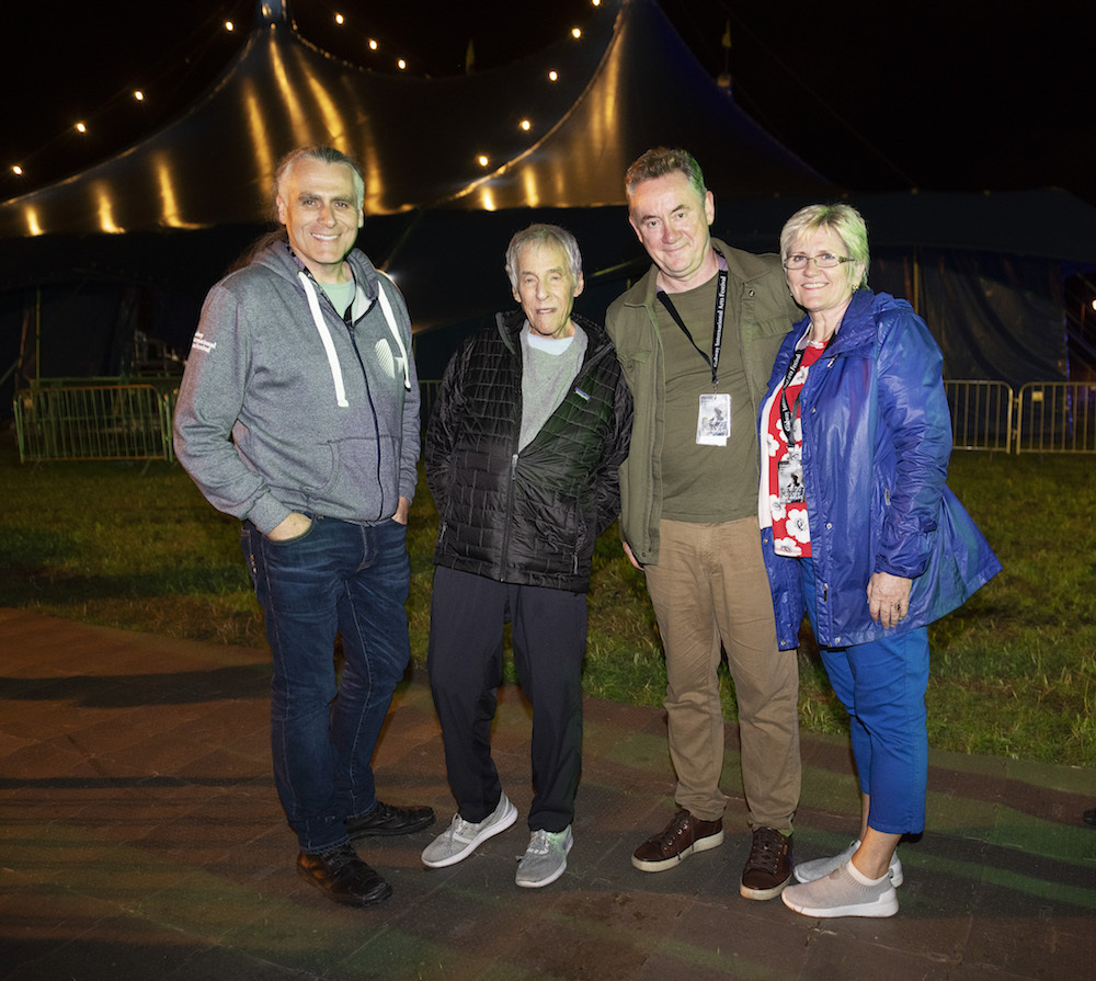 Elizabeth Duffy (right) with Artistic Director Paul Fahy, renowned songwriter and musician Burt Bacharach, and Festival CEO John Crumlish at the 2019 Galway International Arts Festival Heineken Big Top.