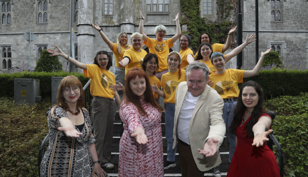 <p>The 2022 SELECTED students pictured with Head of Drama and Theatre Studies at NUI Galway, Dr Charlotte McIvor, Head of Production and Curation, O’Donoghue Centre for Drama, Theatre and Performance, Marianne Kennedy, Galway International Arts Festival CEO John Crumlish and SELECTED Coordinator Rena Bryson.</p>
