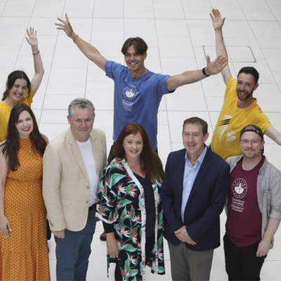 <p dir="ltr">Back row: University of Galway students Elizabeth Hole, Konrad Nadstawek and Raphaël Adams. Front Row: Rena Bryson and John Crumlish of Galway International Arts Festival, with Marianne Kennedy, Dr Paul Dodd and Jamie Bigley from University of Galway. Photo Credit: Aengus McMahon.<br /></p>