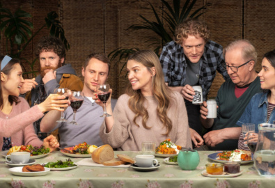 <p>Venetia Bowe, Ian-Lloyd Anderson, Desmond Eastwood, Catherine Walker, Leonard Buckley, Stephen Brennan and Simone Collins in Landmark Productions and Galway International Arts Festival’s <em>Reunion</em> by Mark O’Rowe.</p>